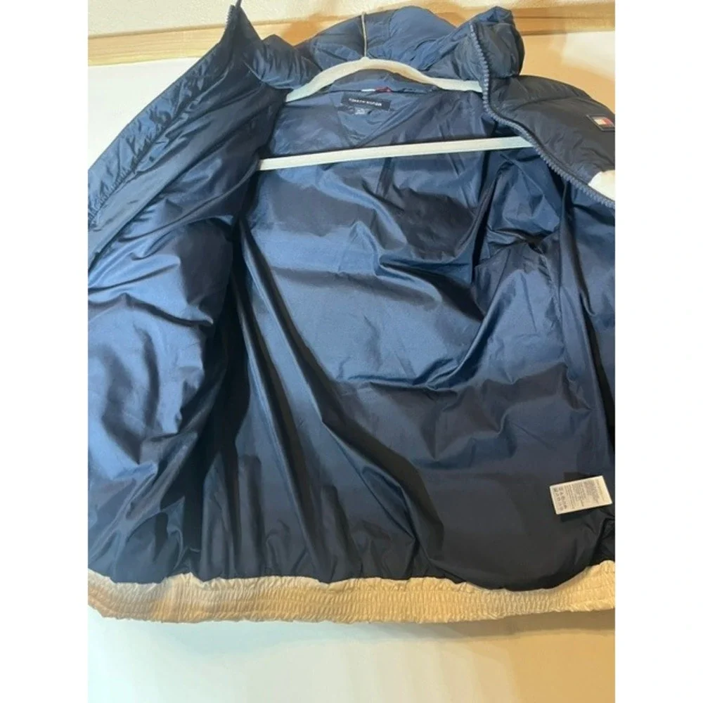 Tommy Hilfiger Kids Red White Blue Colorblock Hooded Puffer Jacket Size M 8-10